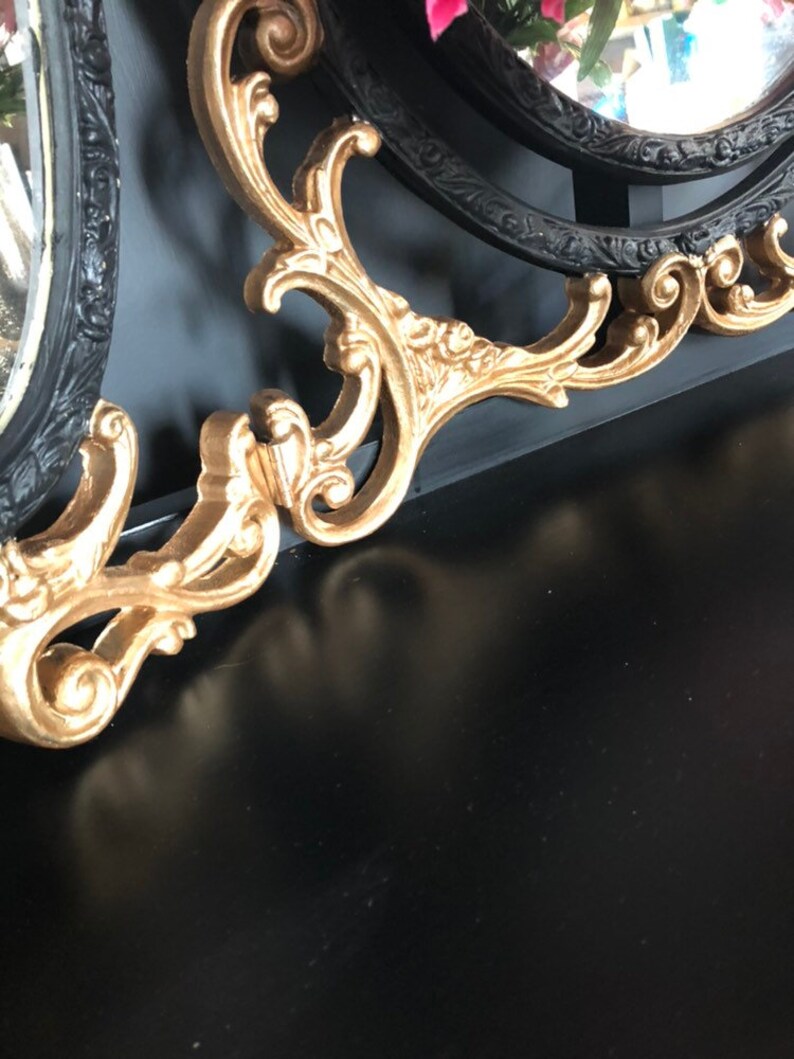 Vintage Olympus Black and Gold Triple Mirror Dressing Table Etsy UK