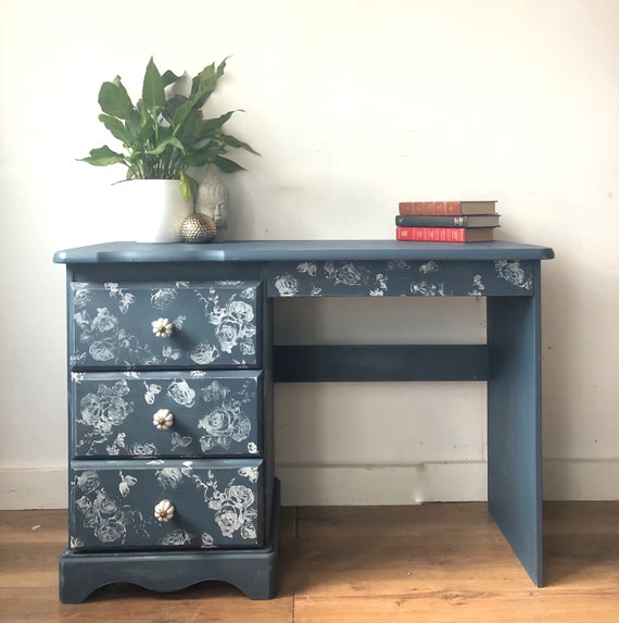 Blue Desk Farmhouse Shabbychic Painted Desk Shabbychic Blue Painted