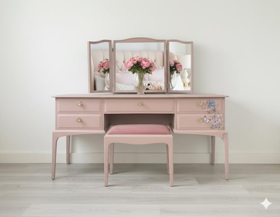 dusky pink dressing table Shalunkar Pink Vanity Dressing Table With Mirror Glass Top