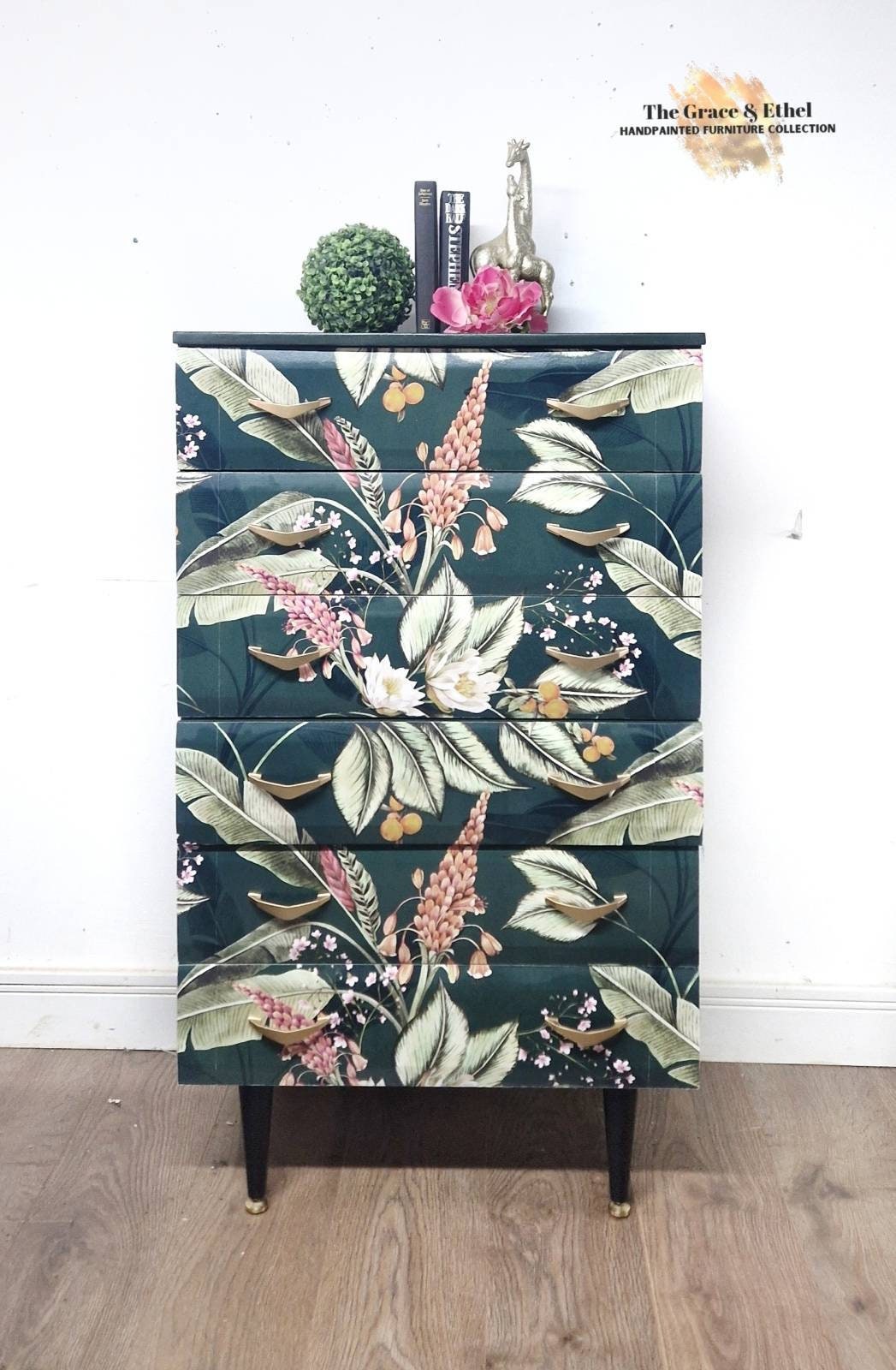 Meredrew Painted Sage Green Chest of Drawers Nightstand Vintage