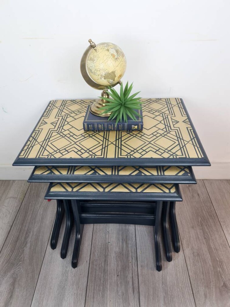 Mid century modern nest of table nest of table navy blue Etsy