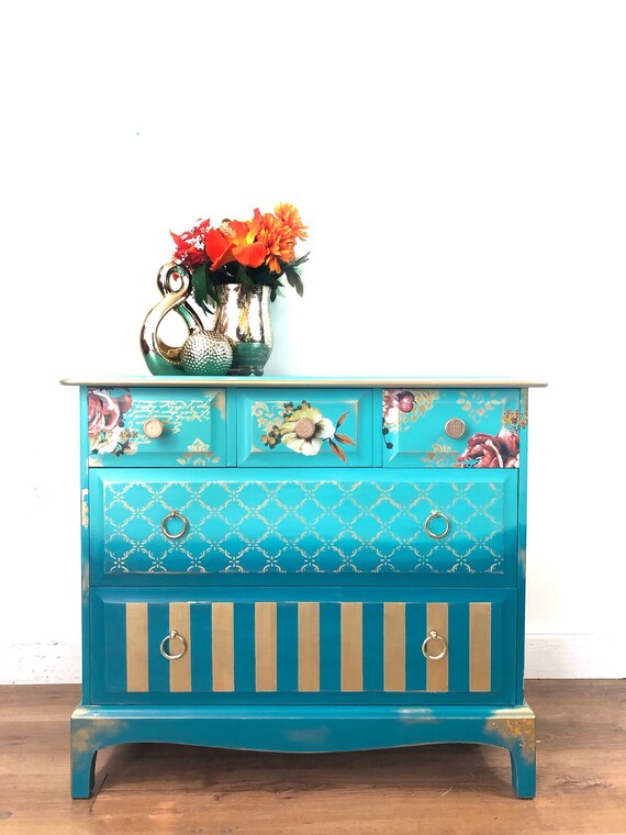 Stunning 1960 S Floral Stag Minstrel Chest Of Drawers Etsy