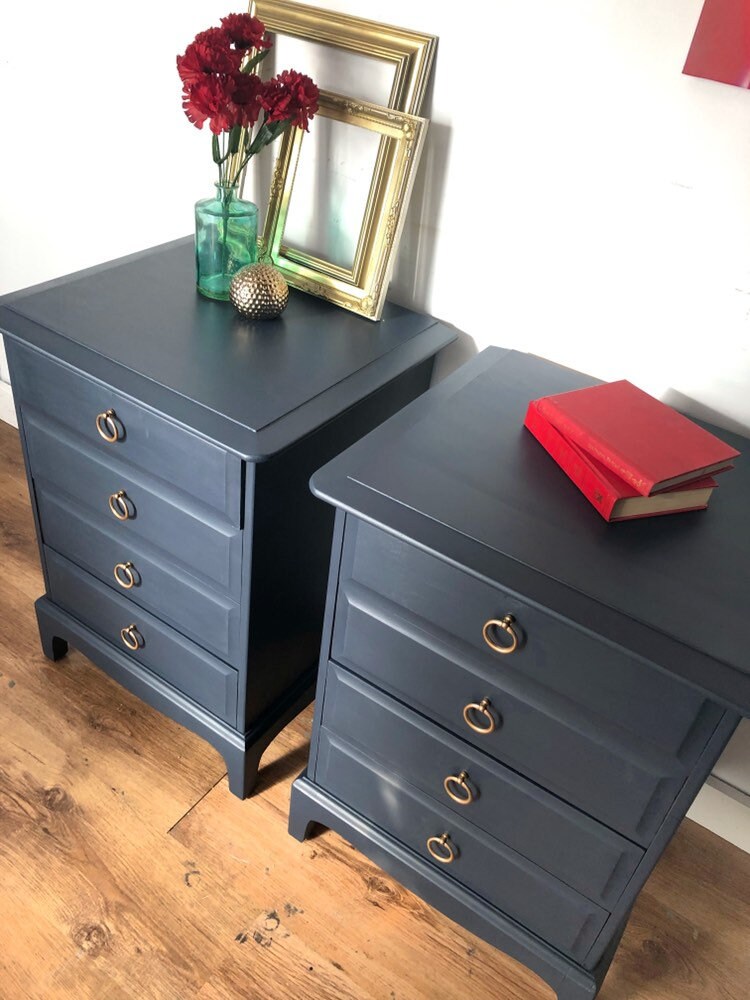 A pair of navy blue bedside tables bedside Now Etsy