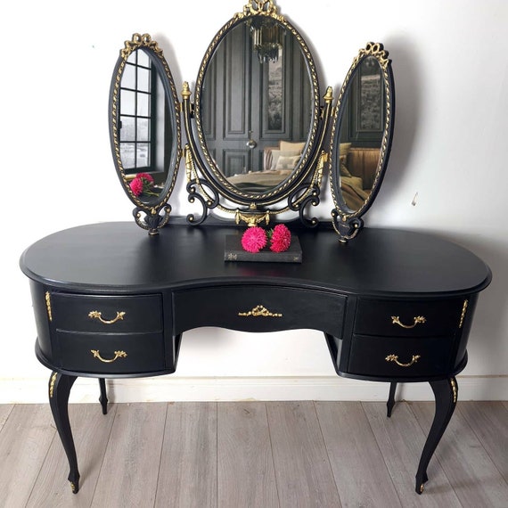 black and gold dressing table For Custom Commission: Original Vintage Painted Dressing Table, Art De –  Upcite main image 0