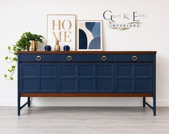 PAINT TO ORDER- Mid century  nathan sideboard painted in blue ,  media unit, cocktail cabinet