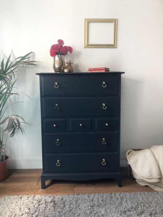 SOLD Commission Available Blue Stag Minstrel Tallboy Chest of