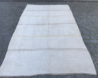 Vintage Turkish Hemp Rug (6x10 ft), Handwoven Anatolian Area Rug