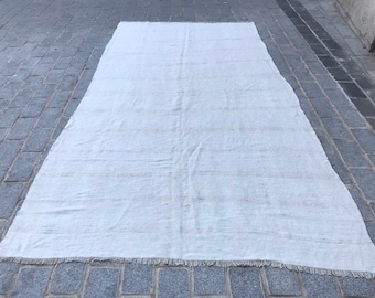 Großer Weißer Kelim Teppich aus Hanf
