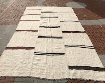Vintage Turkish Kilim Rug, 6x12 ft, Handmade Hemp Area Rug