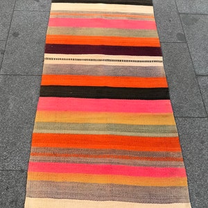 oushak kilim.2.x.8.ft.kilim rug .turkish rug. area rug. vintage rug. runner.living room rug. decorative rug. old Kilim .Runner. Carpet.