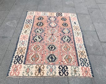 Vintage kilim rug Turkish Kilim Rug, 4x5 ft, Handwoven kilim rug Wool  kilim rug Oriental Decor kilim rug