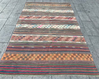 Vintage rug Turkish Kilim Rug, 5x9 ft, Handwoven kilim Wool kilim Area Rug