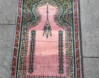 Vintage Turkish Oushak Rug, Wool Anatolian Carpet, 2x4 ft