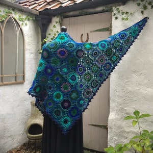 Peacock Blue Shawl Sparkle Fantasy Cottagecore Teal Blues Greens Turquoise Patchwork Pagan Litha Summer Wrap Peacock Wedding 82/208cm VEGAN image 10