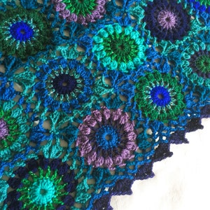 Peacock Blue Shawl Sparkle Fantasy Cottagecore Teal Blues Greens Turquoise Patchwork Pagan Litha Summer Wrap Peacock Wedding 82/208cm VEGAN image 5