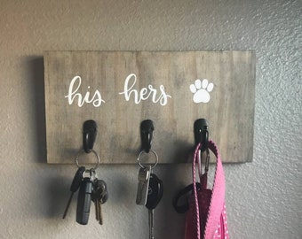 His, Hers & the Dog's | Entryway Key Hook | Key Holder | Leash Hanger | Dog Lover Gift | New Home Gift