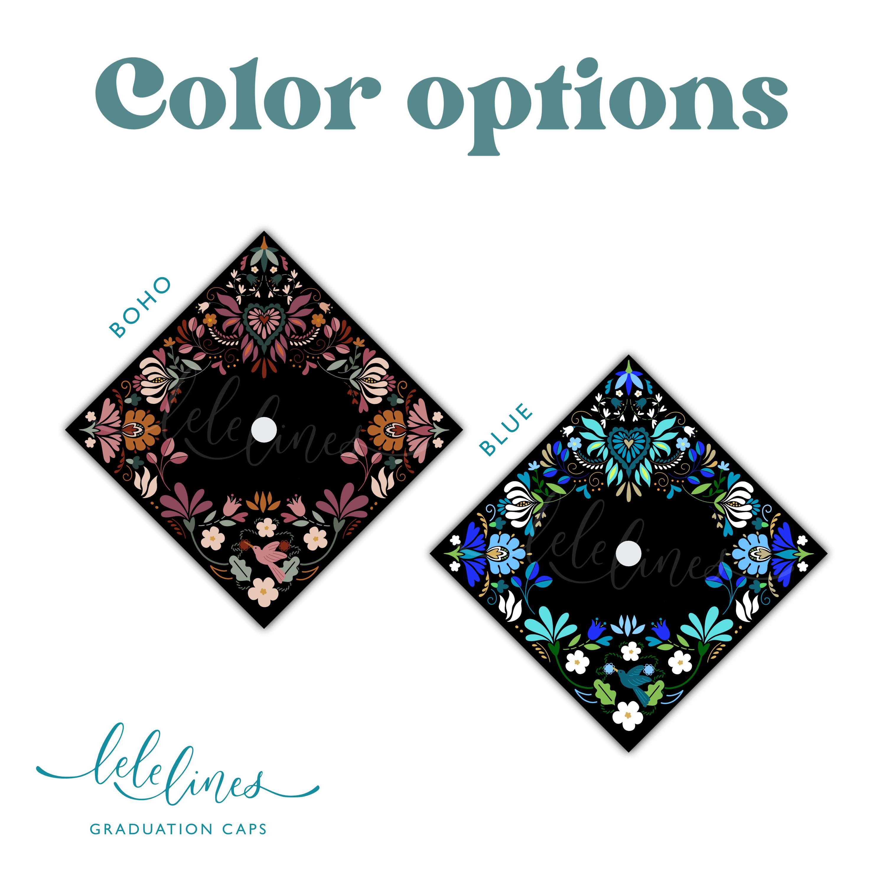 Latina Boho Floral Custom Grad Cap Topper / Mexican Flowers Printed ...