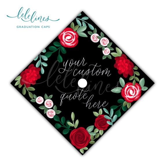 Red Glitter Graduation Cap Topper with Red and White Roses Graduation Cap Topper Custom/ Personalize Grad Topper/ 3D  main image 4