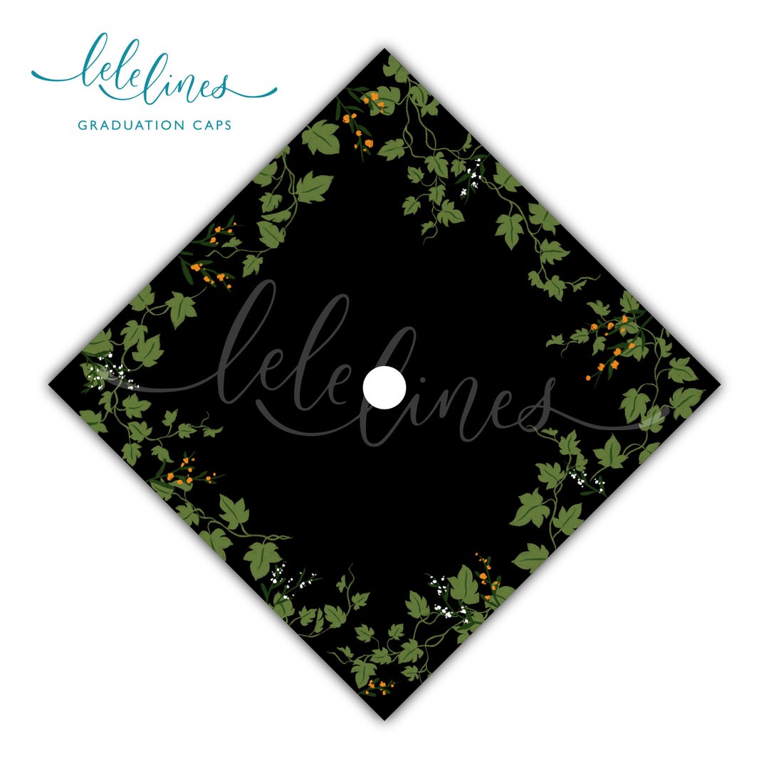 Tree Grad Cap Vines Printed Graduation Cap Topper / Greenery Custom Grad Cap - Etsy