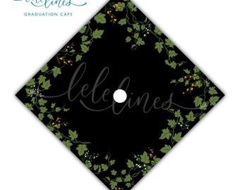 Vines Printed Graduation Cap Topper / Greenery Custom Grad Cap