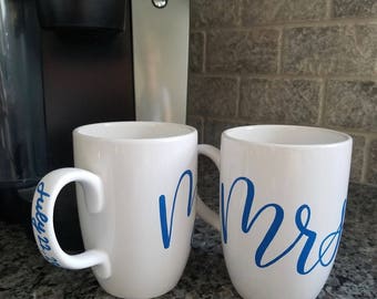 Mr & Mrs Mugs | Bridesmaid Mug Gifts | Custom Mug | Hand-painted Mug