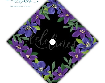 Purple Lignum Vitae Graduation Cap Topper / Jamaican National Flowers Printed Custom Grad Cap