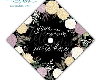 Boho Flowers Printed Graduation Cap / Floral Custom Grad Cap Topper / Flowers Personalized Grad Cap