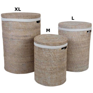 Rattan laundry basket Cleo white in 3 sizes round basket with lid removable bag rattan basket rustic braided laundry basket laundry container