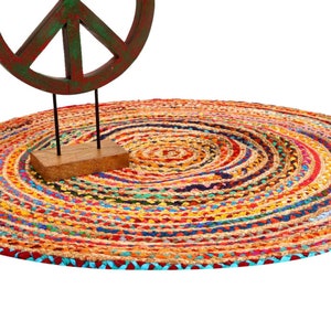 Tapis en jute Tamani coloré en jute et coton tissé à la main tapis boho chic coloré dans les tailles Ø 90 cm, Ø 120 cm, Ø 150 cm tapis naturel image 4