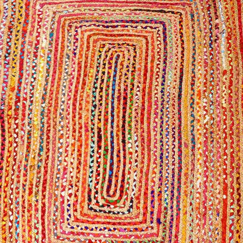 Jute Teppich Esha bunt rechteckig in 5 Größen aus Jute & Baumwolle geflochten Boho Chic Juteteppich Kurzflor Teppichläufer Hygge Orient Bild 6