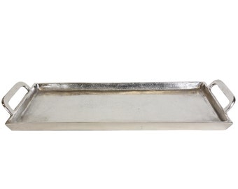 Bandeja de aluminio plata Messina con asa en aspecto crudo | placa de servir fundida a mano aluminio sólido decoración de fundición bandeja de servicio rectangular ALTB20