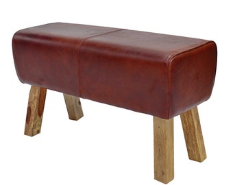 Echt Leder Sitzbank Vinod 78x35x46 cm braun aus Massivholz & Echtleder Retro Lederbank moderne Polsterbank Leder Hocker HH4210