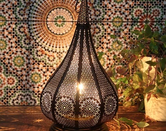 Lampe orientale Monza noire, lampe de table 2 en 1, lanterne marocaine avec 2 soucoupes, lampe de chevet, lanterne du Ramadan Eid | IRL630