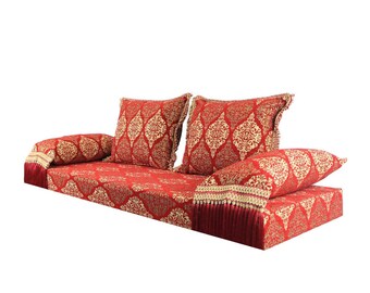 Canapé oriental Salma rouge 15 5 pièces avec dossier et coussins de dossier Canapé marocain Sedari Sark Kösesi de Marrakech | MO1570