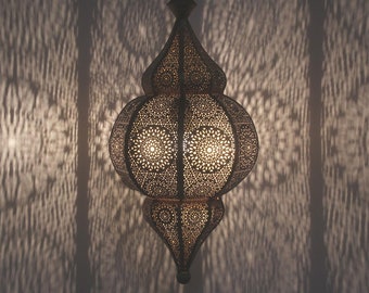 Orientalische Lampe Hayat Gold mit E27 Fassung Kette Baldachin | marokkanische Hängelampe Boho Leuchte wie aus 1001 Nacht Ramadan Eid LN2030