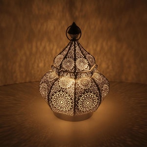 Orientalisches Windlicht Alima in weiß gold weiß Höhe 30cm marokkanische Laterne hängend & stehend Kerzenhalter Muttertag Deko LN2050 zdjęcie 3
