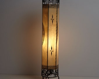 Marokkaanse Henna Vloerlamp Kadous H100 Wit Echt Leer & Smeedijzeren Vloerlamp uit Marrakech Handgeschilderde Leren Lamp | L1788