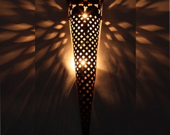 Orientalische Eisen Wandleuchte EWL39 edelrost-braun H82 x B20 cm | Prachtvolle Wandbeleuchtung Marokko Wandlampe wie aus 1001 Nacht | L1797