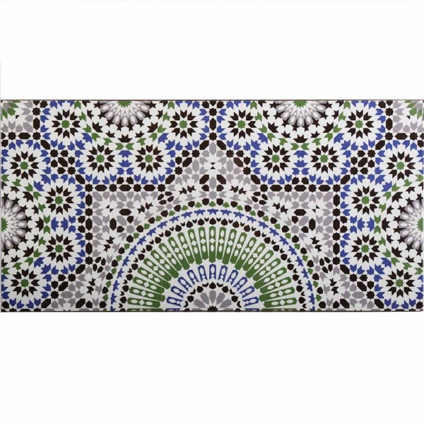 Échantillon oriental carrelage Rami 50 x 25 cm bleu blanc coloré rectangulaire miroir de cuisine carreaux de céramique marocains pour cuisine salle de bain | MF5060