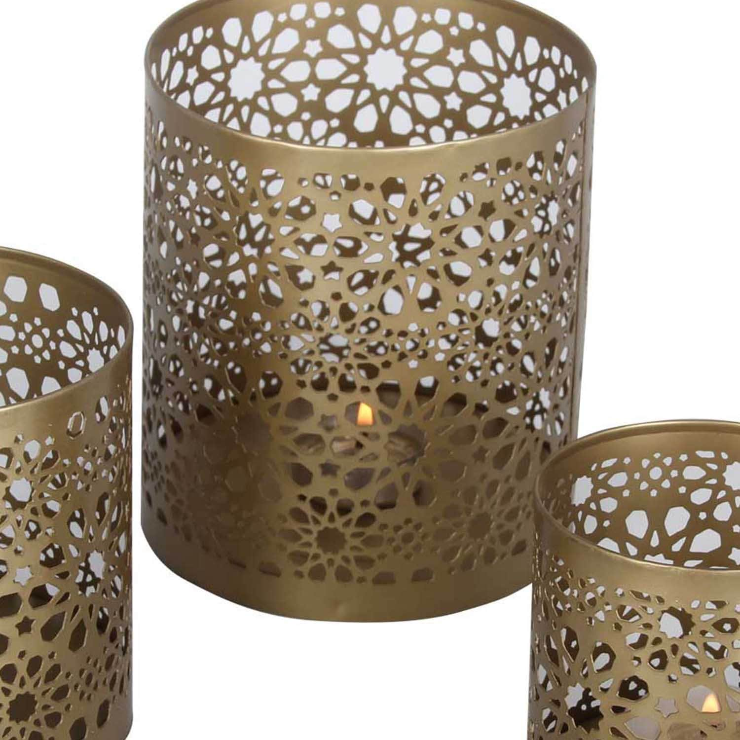 Orientalisches Windlicht Navin gold 3er Set marokkanische Boho  Teelichthalter Kerzenhalter Geschenk-Idee Weihnachten Tisch Deko WLS505