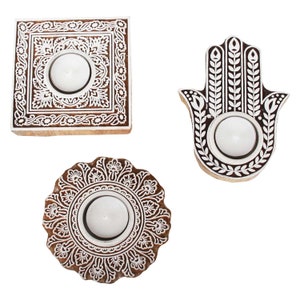 Oriental tealight holder Sahra set of 3 made of solid wood carved Fatima's Buddha hand Ramadan Eid table decoration candlelight gift RK210 image 1