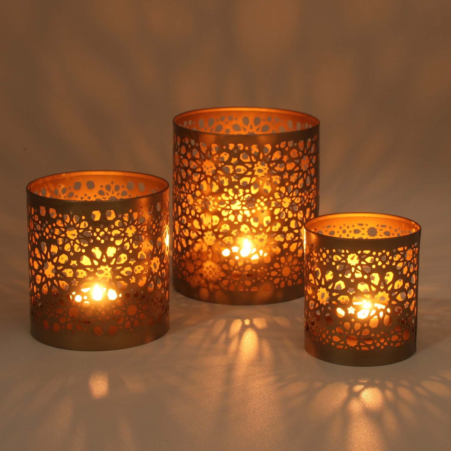 Windlicht Set Navin Tisch Boho Geschenk-Idee gold Deko marokkanische Orientalisches Teelichthalter 3er Kerzenhalter WLS505 Weihnachten