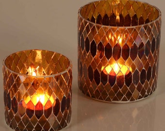 Marokkanisches Mosaik Windlicht Rayan Gelb rund handgefertigt marokkanische Glas Teelichthalter Ramadan Eid Deko Stimmungslicht Tischdeko