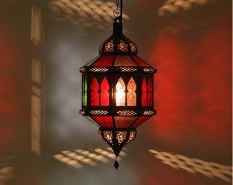 Orientalische Pendelleuchte Trombia Biban Multifarbig | Kunsthandwerk aus Marokko | bunte marokkanische Lampe wie aus 1001 Nacht  | L1231
