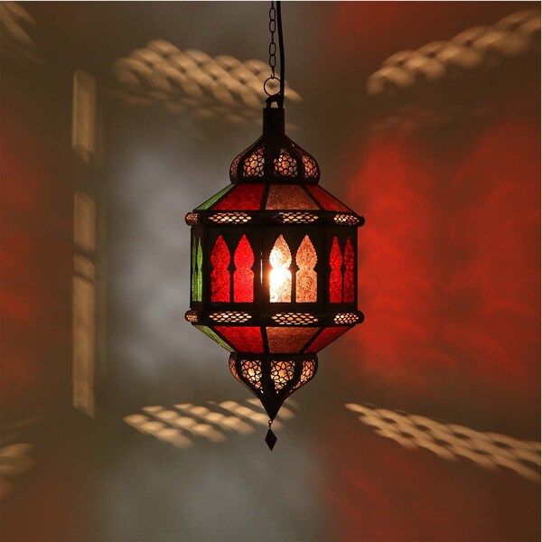 Suspension orientale Trombia Biban Multicolore | Artisanat du Maroc | lampe marocaine colorée comme dans les 1001 nuits | L1231