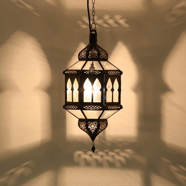 Marokkanische Laterne Trombia Biban Transparent Eisen Glas handgefertigte Lampe Hängeleuchte orientalische Deckenlampe Ramadan Leuchte L1805
