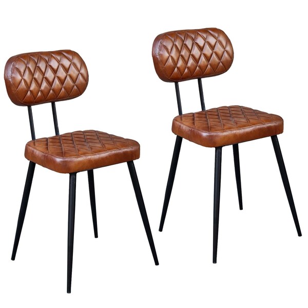 Sofia Lot de 2 chaises en cuir marron, en cuir véritable et fer forgé, chaise de salle à manger rembourrée, chaise en cuir dans l'industrie du milieu du siècle SP2252