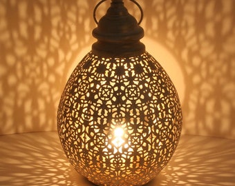 Orientalische Laterne Omnia M in Shabby Weiß Gold hängend & stehend | marokkanisches Windlicht Teelichthalter Muttertag Deko IRL2010
