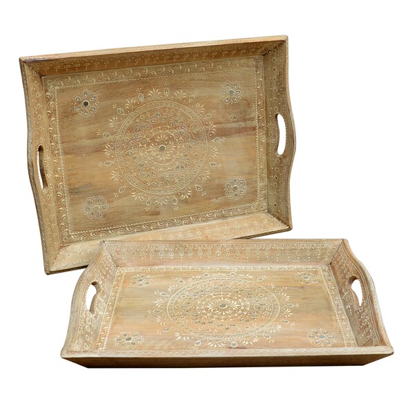 Hand-painted serving trays Parvin in a set of 2 handmade from solid wood | Boho chic wooden tray oriental Ramadan decorative tray RK18