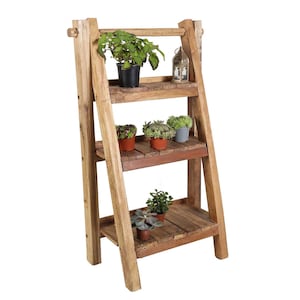 Flower ladder plant shelf wood CAPRI made of recycled teak 3 shelves flower ladder plant staircase flower stand outdoor balcony NUA039